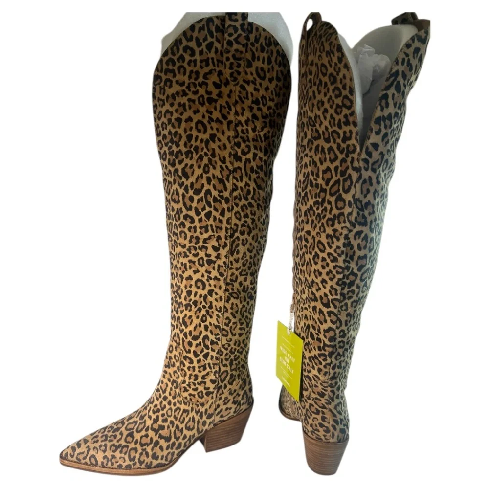 Gianni Bini COLBBIYE Leopard Boots SZ 8.5 Leather Over the Knee New in box